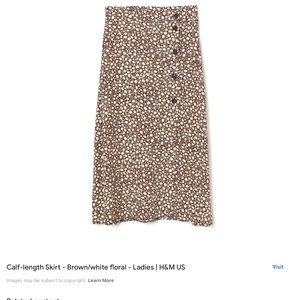 H&M NWT Brown/Floral Midi Slip Skirt, Size 0